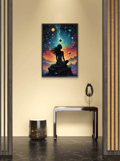 Infinity’s Quiet Observer-Premium-Cosmic & Fantasy-3D Textured Wall Art | UV Embossed Canvas Wall Frame for Meditation Spaceand and restaurant