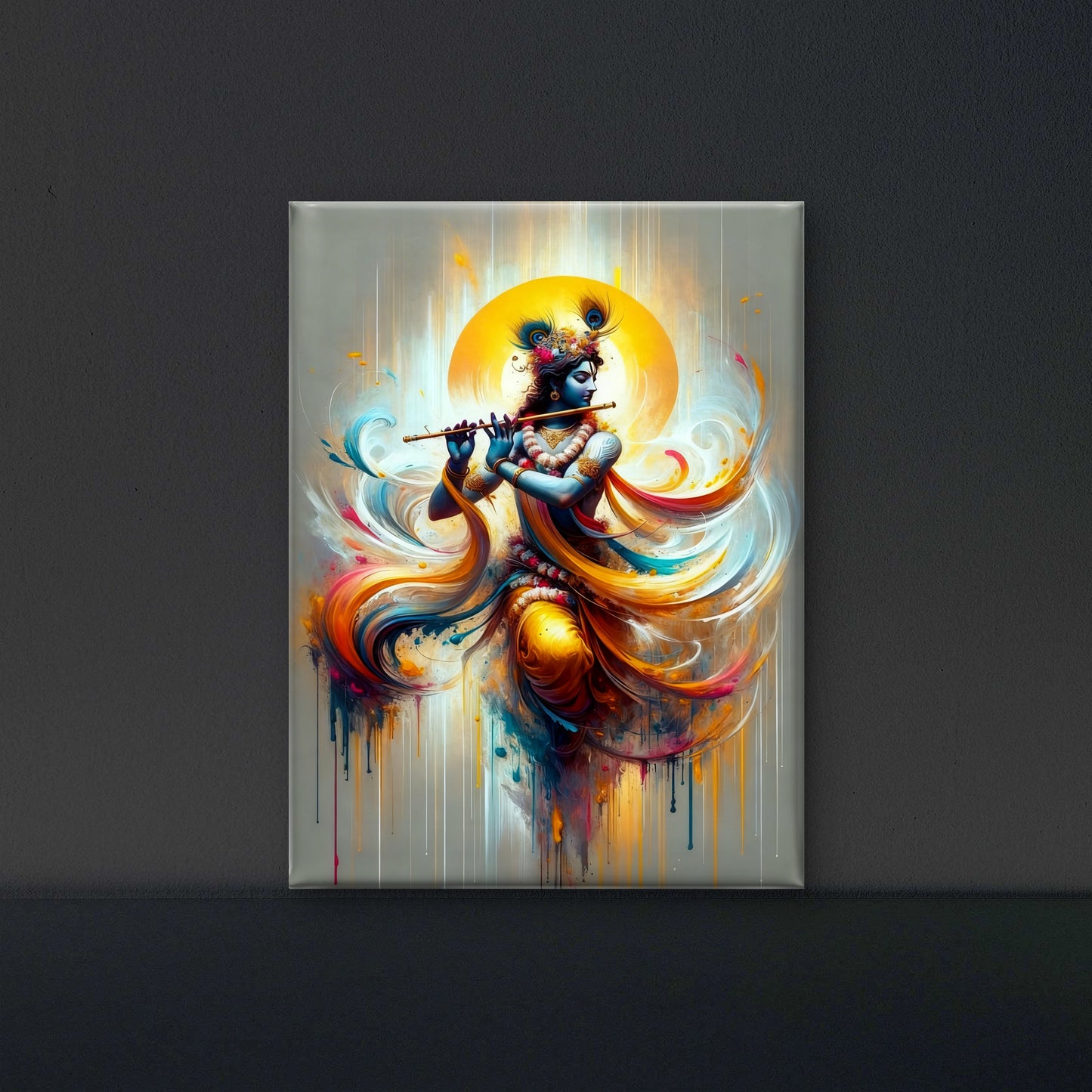Krishna Watercolour digital Art-Luxurious-Spiritual & Mindful 3D Textured Wall Art | UV Printed Embossed Canvas Wall Frame for Prayer room ,Meditation Space