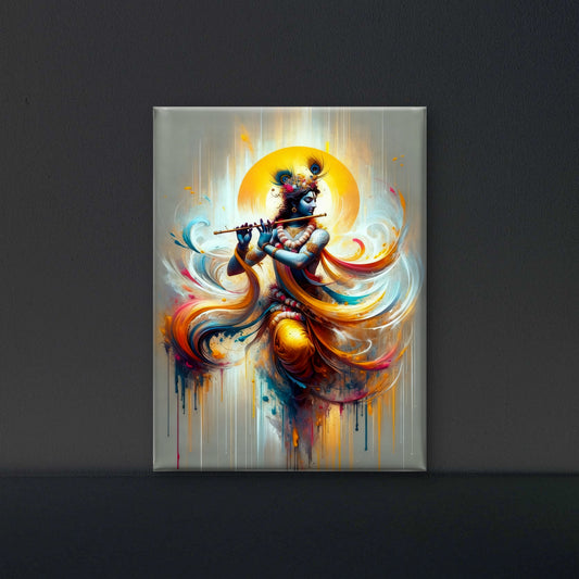 Krishna Watercolour digital Art-Luxurious-Spiritual & Mindful 3D Textured Wall Art | UV Printed Embossed Canvas Wall Frame for Prayer room ,Meditation Space