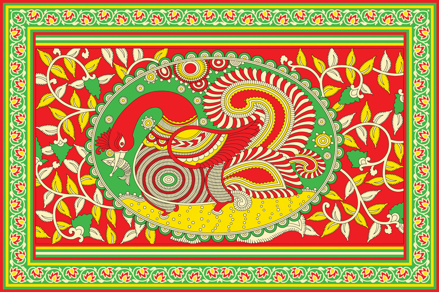 Kalamkari allover mix design-Luxurious-Indian Culture &  Folk Art 3D Textured Wall Art | UV Printed Embossed Canvas Wall Frame for Home Decor,living Room