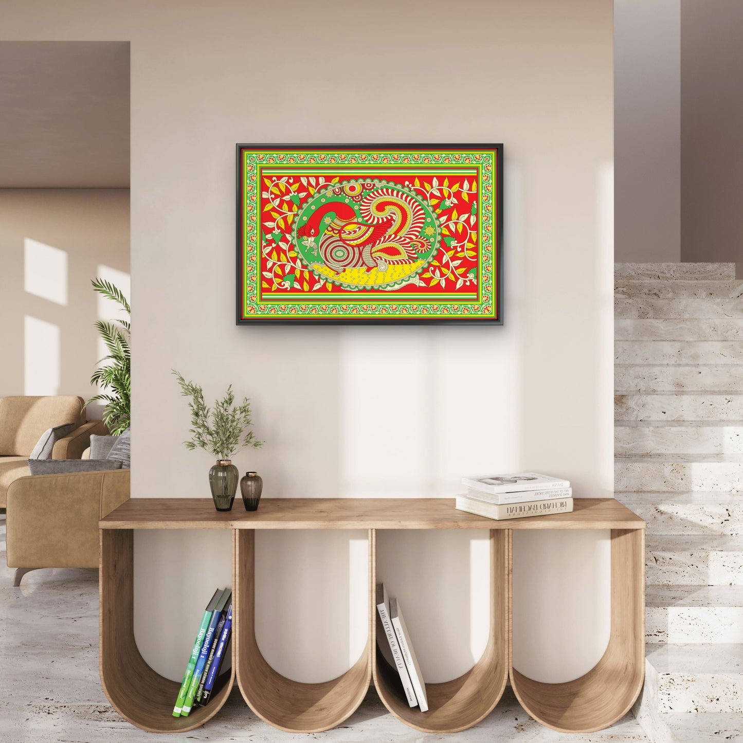 Kalamkari allover mix design-Luxurious-Indian Culture &  Folk Art 3D Textured Wall Art | UV Printed Embossed Canvas Wall Frame for Home Decor,living Room