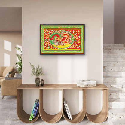 Kalamkari allover mix design-Luxurious-Indian Culture &  Folk Art 3D Textured Wall Art | UV Printed Embossed Canvas Wall Frame for Home Decor,living Room