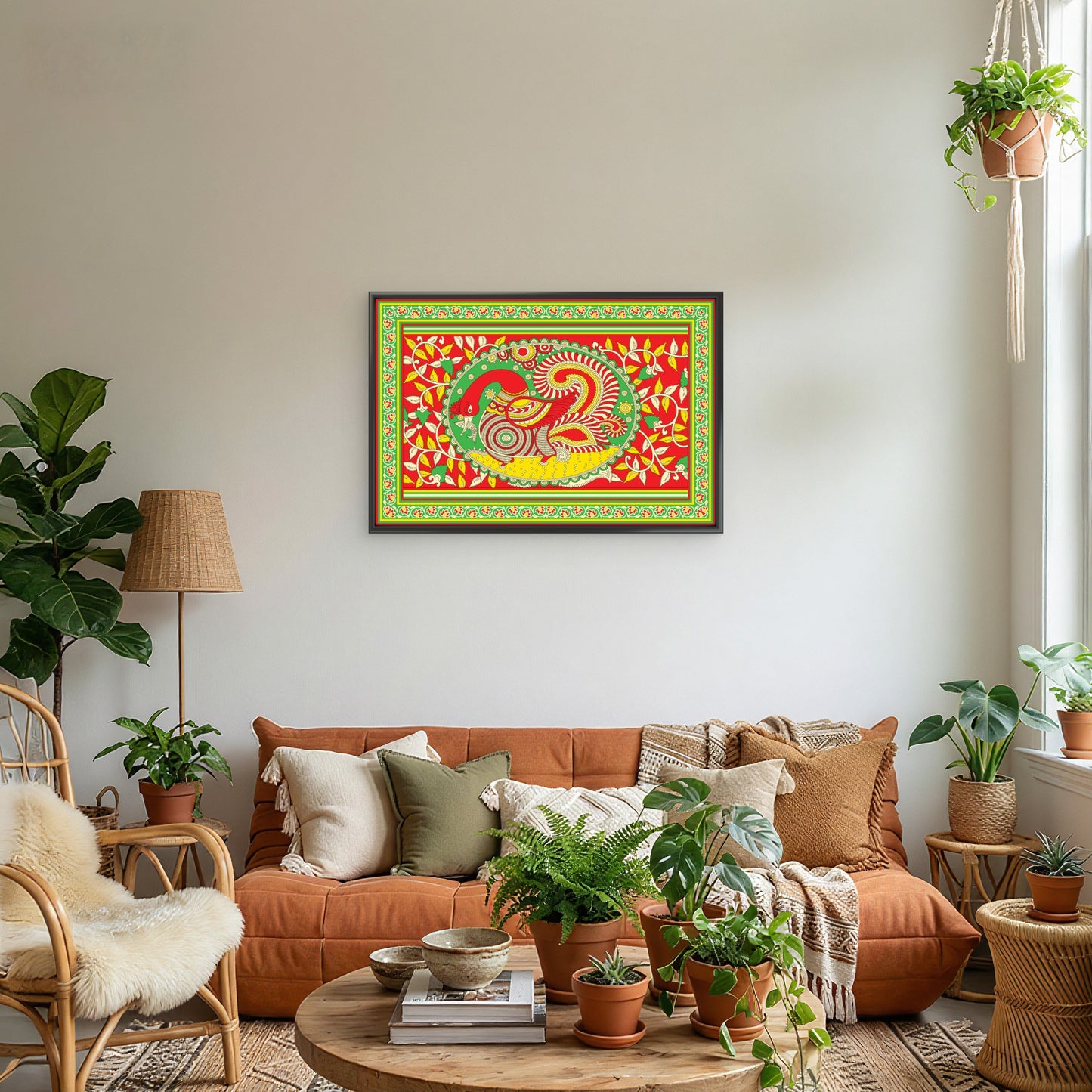 Kalamkari allover mix design-Luxurious-Indian Culture &  Folk Art 3D Textured Wall Art | UV Printed Embossed Canvas Wall Frame for Home Decor,living Room