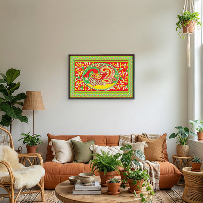 Kalamkari allover mix design-Luxurious-Indian Culture &  Folk Art 3D Textured Wall Art | UV Printed Embossed Canvas Wall Frame for Home Decor,living Room