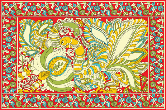 Kalamkari Swans Outline -Luxurious | 3D Textured Wall Art | UV Printed Embossed Canvas Wall Frame for living room
