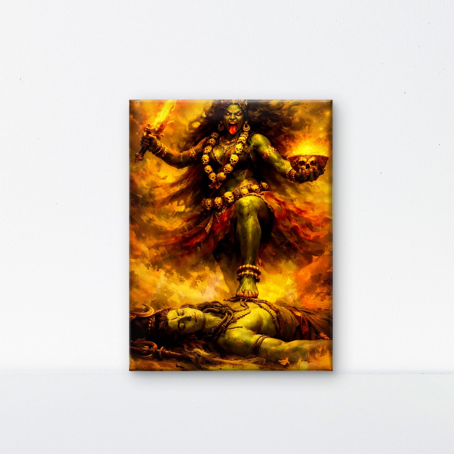 Kali’s Fiery Redemption-Luxurious-Spiritual & Mindful 3D Textured Wall Art | UV Printed Embossed Canvas Wall Frame for Prayer room ,Meditation Space