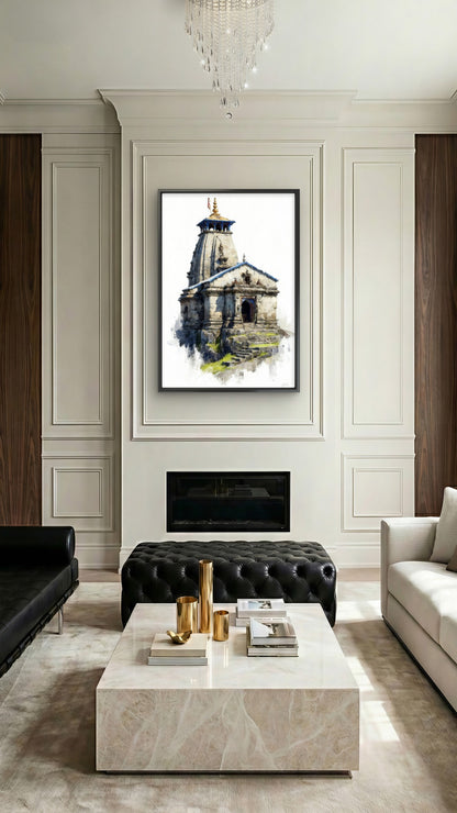 Kedarnath Temple-Luxurious-Indian Culture &  Folk Art 3D Textured Wall Art | UV Printed Embossed Canvas Wall Frame for Home Decor,living Room