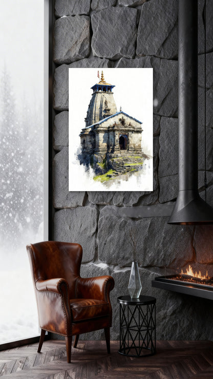 Kedarnath Temple-Luxurious-Indian Culture &  Folk Art 3D Textured Wall Art | UV Printed Embossed Canvas Wall Frame for Home Decor,living Room