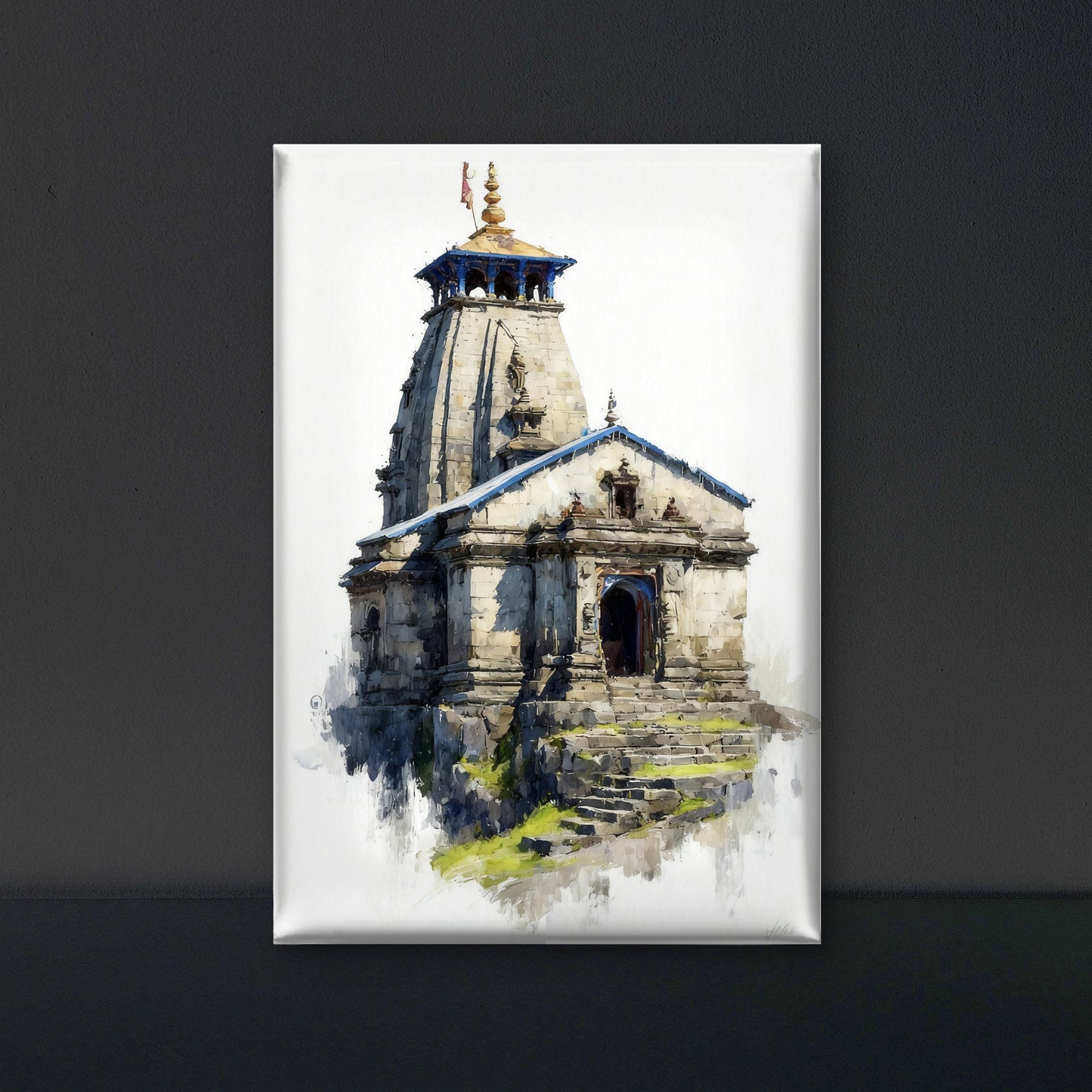Kedarnath Temple-Luxurious-Indian Culture &  Folk Art 3D Textured Wall Art | UV Printed Embossed Canvas Wall Frame for Home Decor,living Room