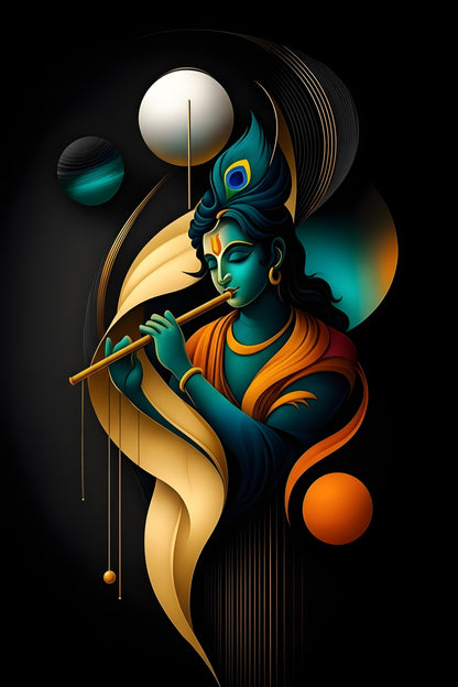 Krishna's Eternal Melody-Luxurious-Spiritual & Mindful 3D Textured Wall Art | UV Printed Embossed Canvas Wall Frame for Prayer room ,Meditation Space