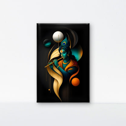 Krishna's Eternal Melody-Luxurious-Spiritual & Mindful 3D Textured Wall Art | UV Printed Embossed Canvas Wall Frame for Prayer room ,Meditation Space