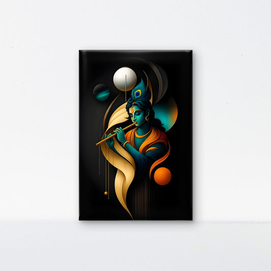 Krishna's Eternal Melody-Luxurious-Spiritual & Mindful 3D Textured Wall Art | UV Printed Embossed Canvas Wall Frame for Prayer room ,Meditation Space