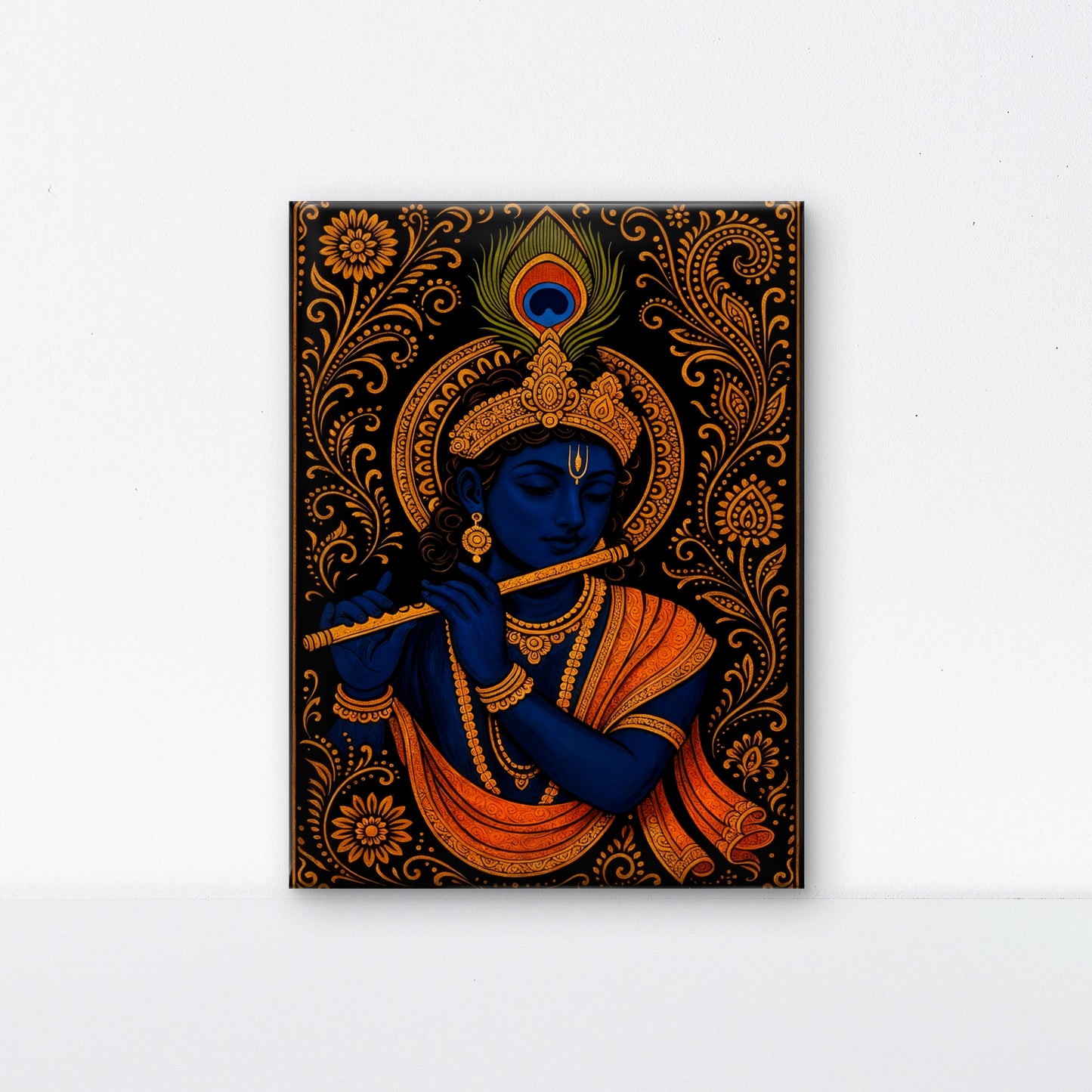 Krishna in Gold-Luxurious-Spiritual & Mindful 3D Textured Wall Art | UV Printed Embossed Canvas Wall Frame for Prayer room ,Meditation Space
