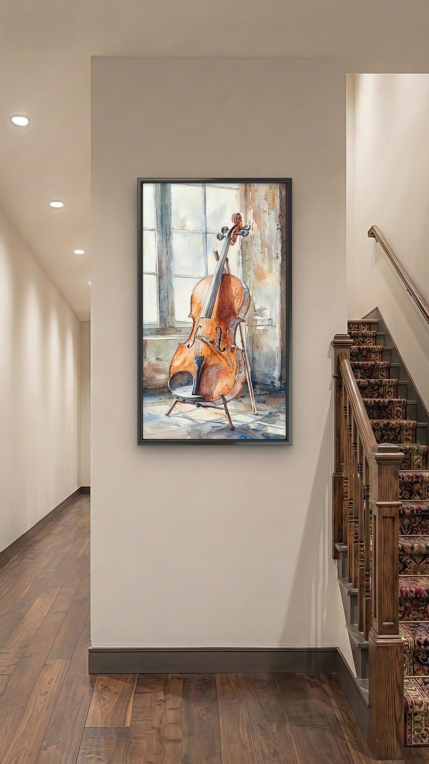 vintage guitar -wooden-cello-against-sunlit-window-rustic-setting-Luxurious-Lifestyle & Hobbies-3D Textured Wall Art | UV Embossed Canvas Wall Frame for Kids room and Sports area