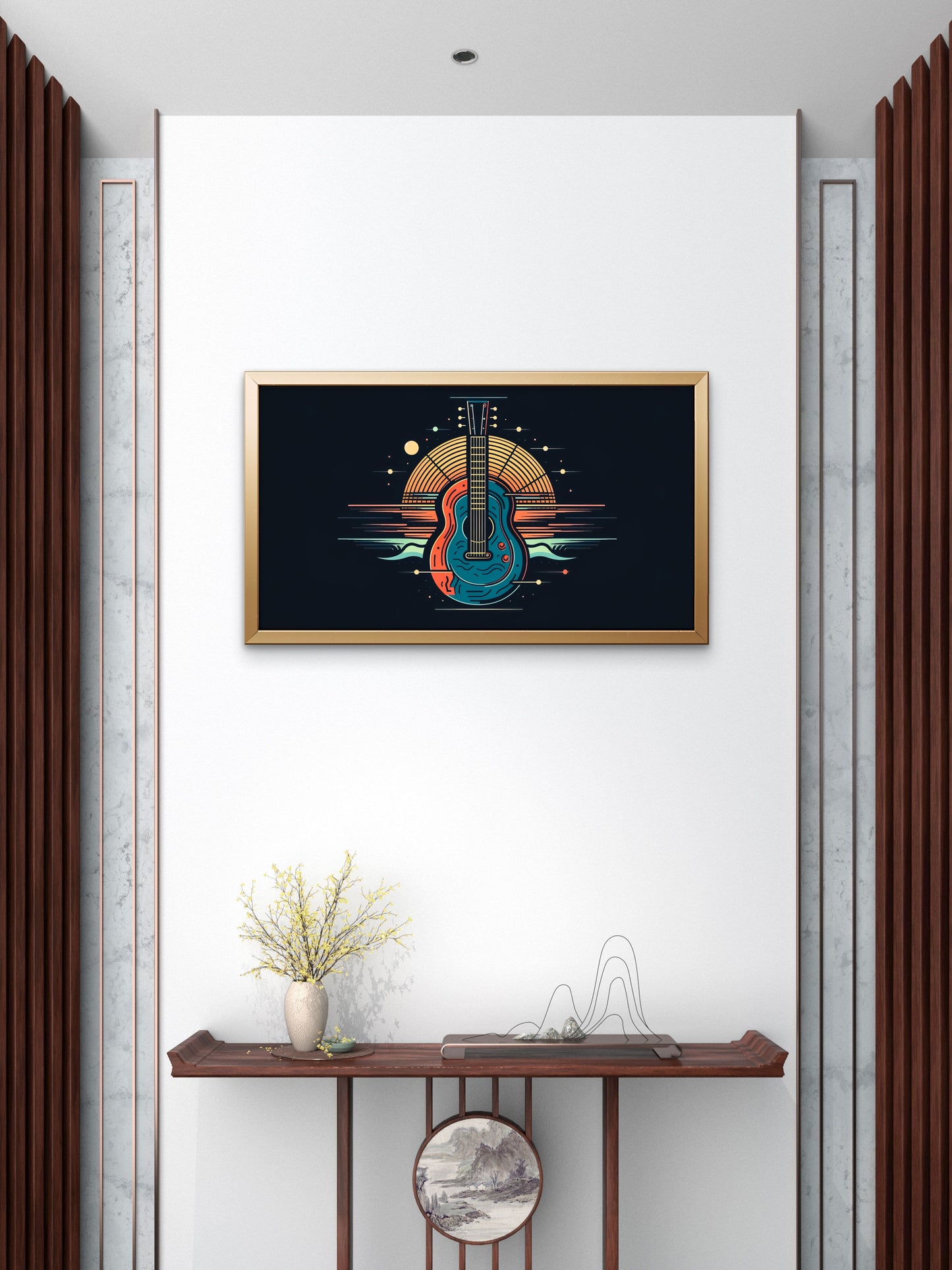 creative-illustration-with-electric-guitar-Luxurious-Lifestyle & Hobbies-3D Textured Wall Art | UV Embossed Canvas Wall Frame for office and gym