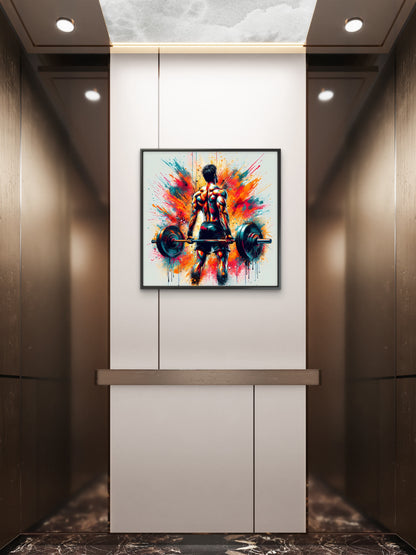 Man-lifting-weights-with-words-bodybuilder-back-Luxurious-Lifestyle & Hobbies-3D Textured Wall Art | UV Embossed Canvas Wall Frame for Gym and Sports area