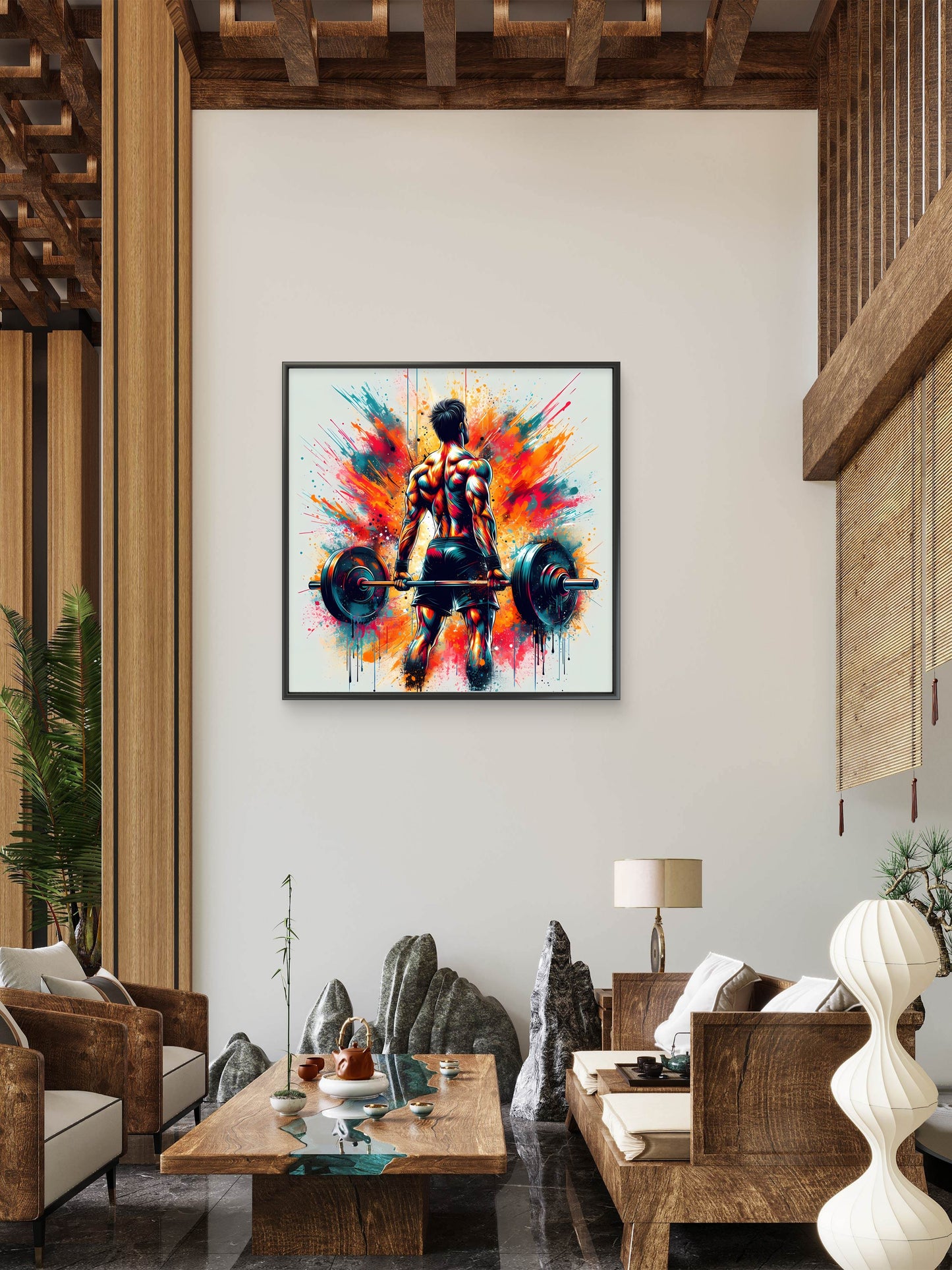 Man-lifting-weights-with-words-bodybuilder-back-Luxurious-Lifestyle & Hobbies-3D Textured Wall Art | UV Embossed Canvas Wall Frame for Gym and Sports area