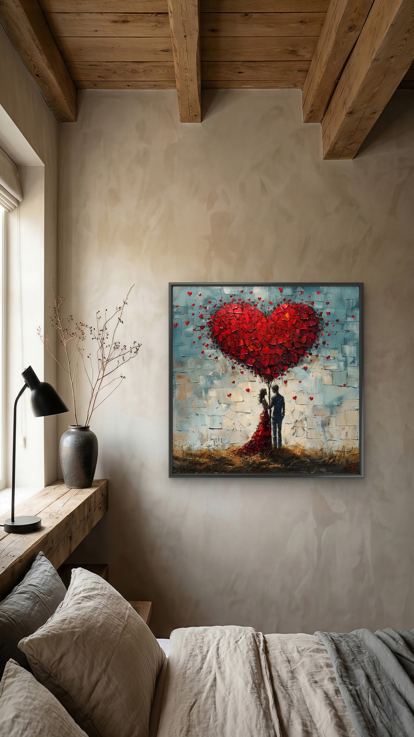 couple-heart-shaped-tree-love-romance-Luxurious-Love & Togetherness-3D Textured Wall Art | UV Embossed Canvas Wall Frame for bed room
