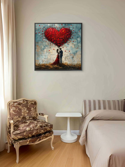 couple-heart-shaped-tree-love-romance-Luxurious-Love & Togetherness-3D Textured Wall Art | UV Embossed Canvas Wall Frame for bed room