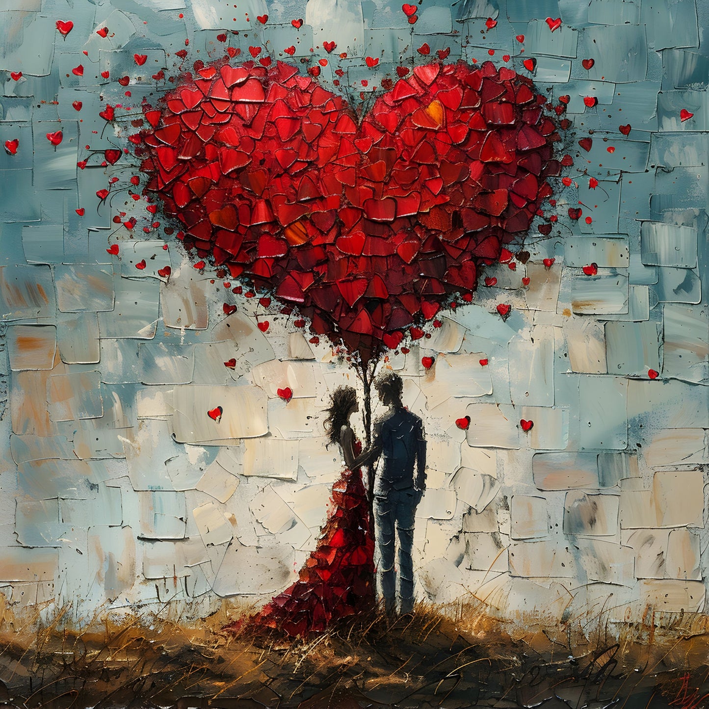 couple-heart-shaped-tree-love-romance-Luxurious-Love & Togetherness-3D Textured Wall Art | UV Embossed Canvas Wall Frame for bed room