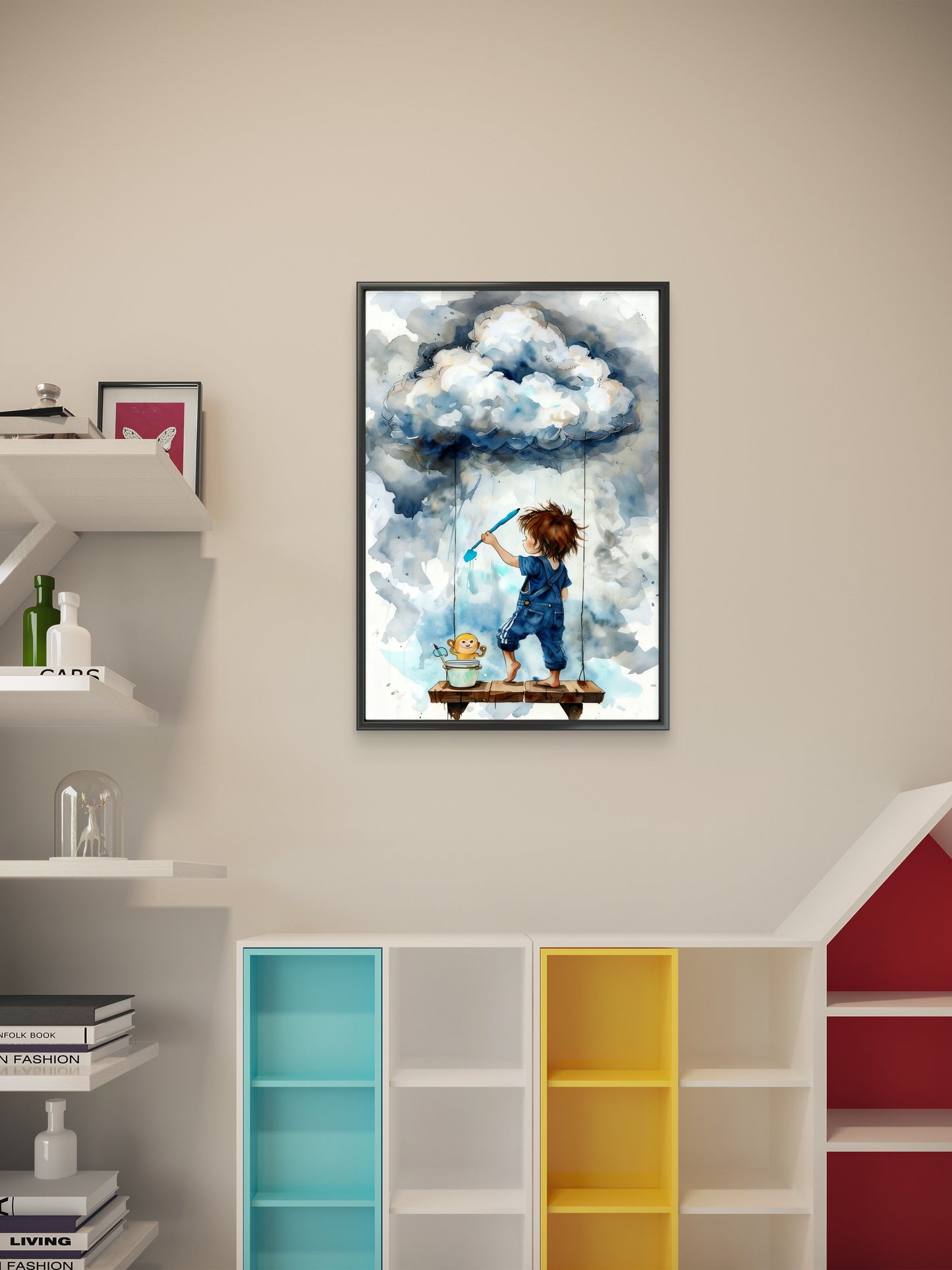 Paint the cloud by the boys-Premium-Kids & Whimsical-3D Textured Wall Art | UV Embossed Canvas Wall Frame for Kids room