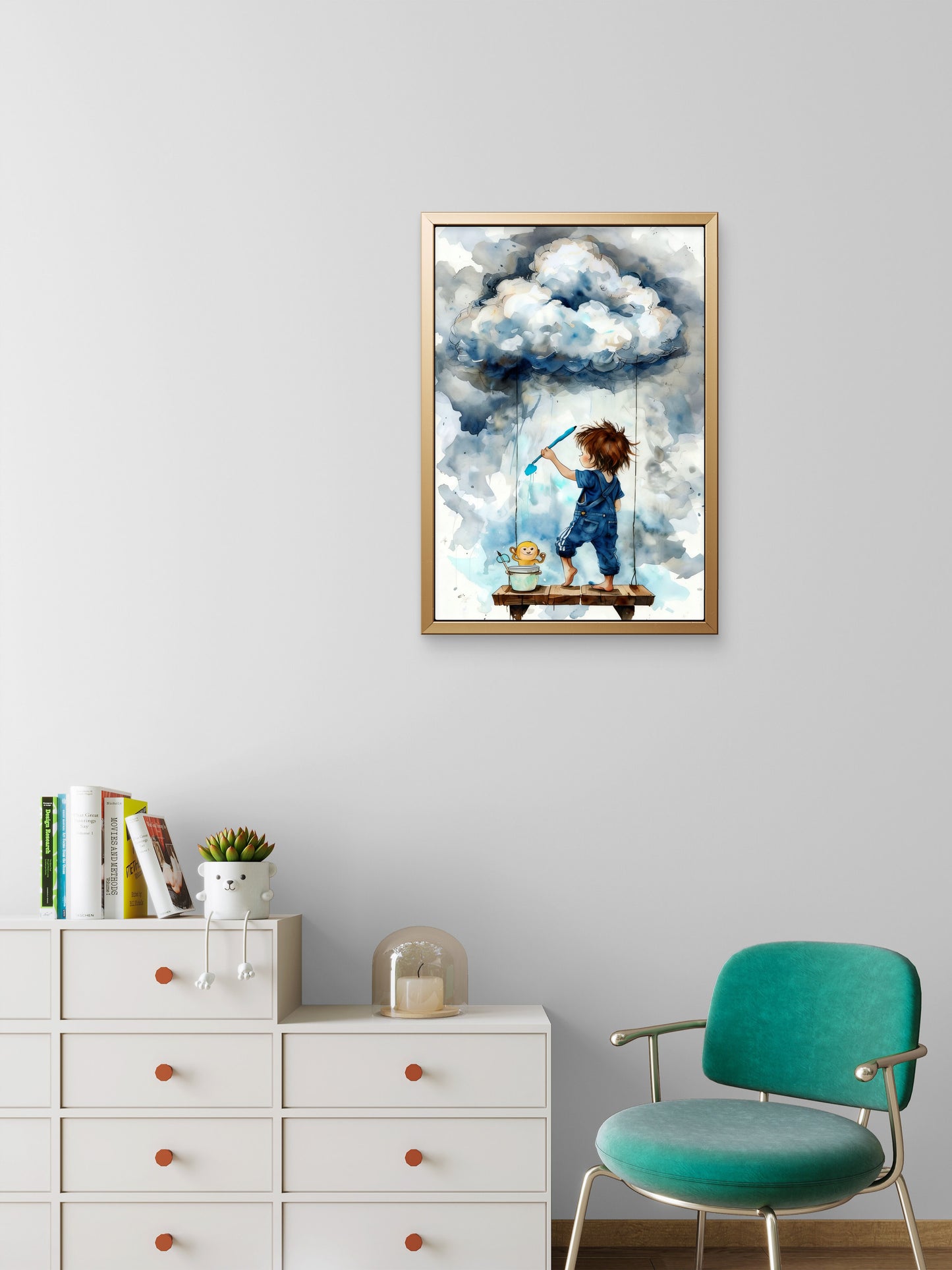 Paint the cloud by the boys-Premium-Kids & Whimsical-3D Textured Wall Art | UV Embossed Canvas Wall Frame for Kids room