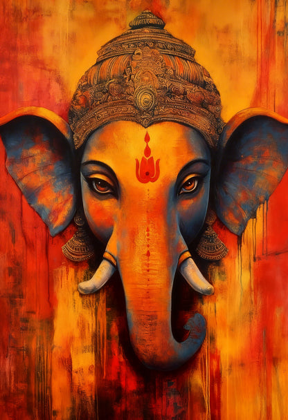 Lord Ganesha-Luxurious-Spiritual & Mindful 3D Textured Wall Art | UV Printed Embossed Canvas Wall Frame for Prayer room ,Meditation Space