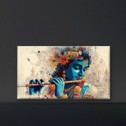 Lord Krishna-Luxurious-Spiritual & Mindful 3D Textured Wall Art | UV Printed Embossed Canvas Wall Frame for Prayer room ,Meditation Space