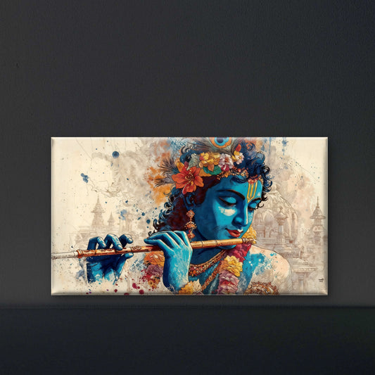 Lord Krishna-Luxurious-Spiritual & Mindful 3D Textured Wall Art | UV Printed Embossed Canvas Wall Frame for Prayer room ,Meditation Space