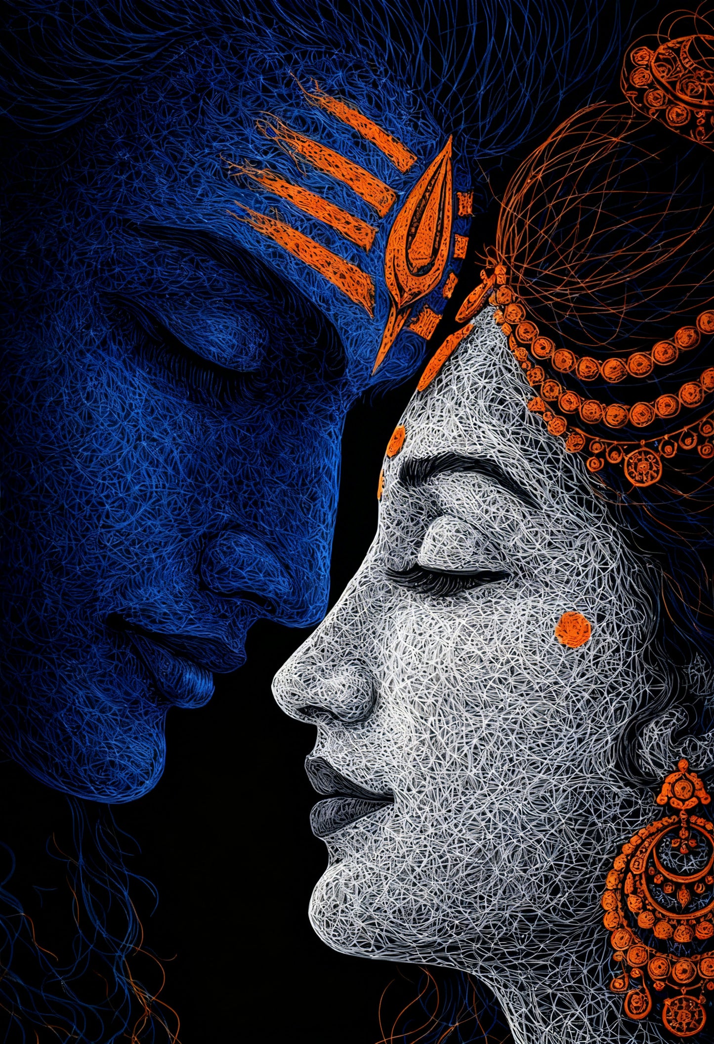 Lord Shiva The Eternal Love-Luxurious-Spiritual & Mindful 3D Textured Wall Art | UV Printed Embossed Canvas Wall Frame for Prayer room ,Meditation Space