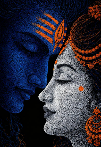 Lord Shiva The Eternal Love-Luxurious-Spiritual & Mindful 3D Textured Wall Art | UV Printed Embossed Canvas Wall Frame for Prayer room ,Meditation Space