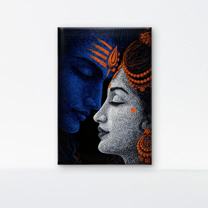 Lord Shiva The Eternal Love-Luxurious-Spiritual & Mindful 3D Textured Wall Art | UV Printed Embossed Canvas Wall Frame for Prayer room ,Meditation Space