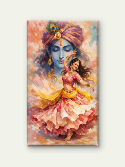 Lord_Krishna_Portrait_Dancer-Luxurious-Spiritual & Mindful 3D Textured Wall Art | UV Printed Embossed Canvas Wall Frame for Prayer room ,Meditation Space