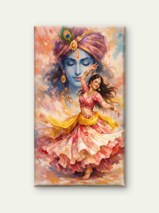 Lord_Krishna_Portrait_Dancer-Luxurious-Spiritual & Mindful 3D Textured Wall Art | UV Printed Embossed Canvas Wall Frame for Prayer room ,Meditation Space