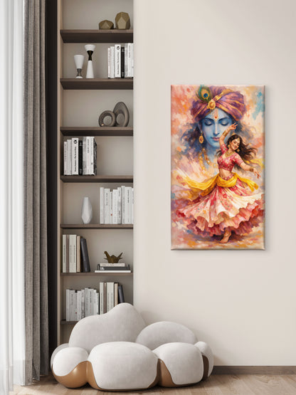 Lord_Krishna_Portrait_Dancer-Luxurious-Spiritual & Mindful 3D Textured Wall Art | UV Printed Embossed Canvas Wall Frame for Prayer room ,Meditation Space