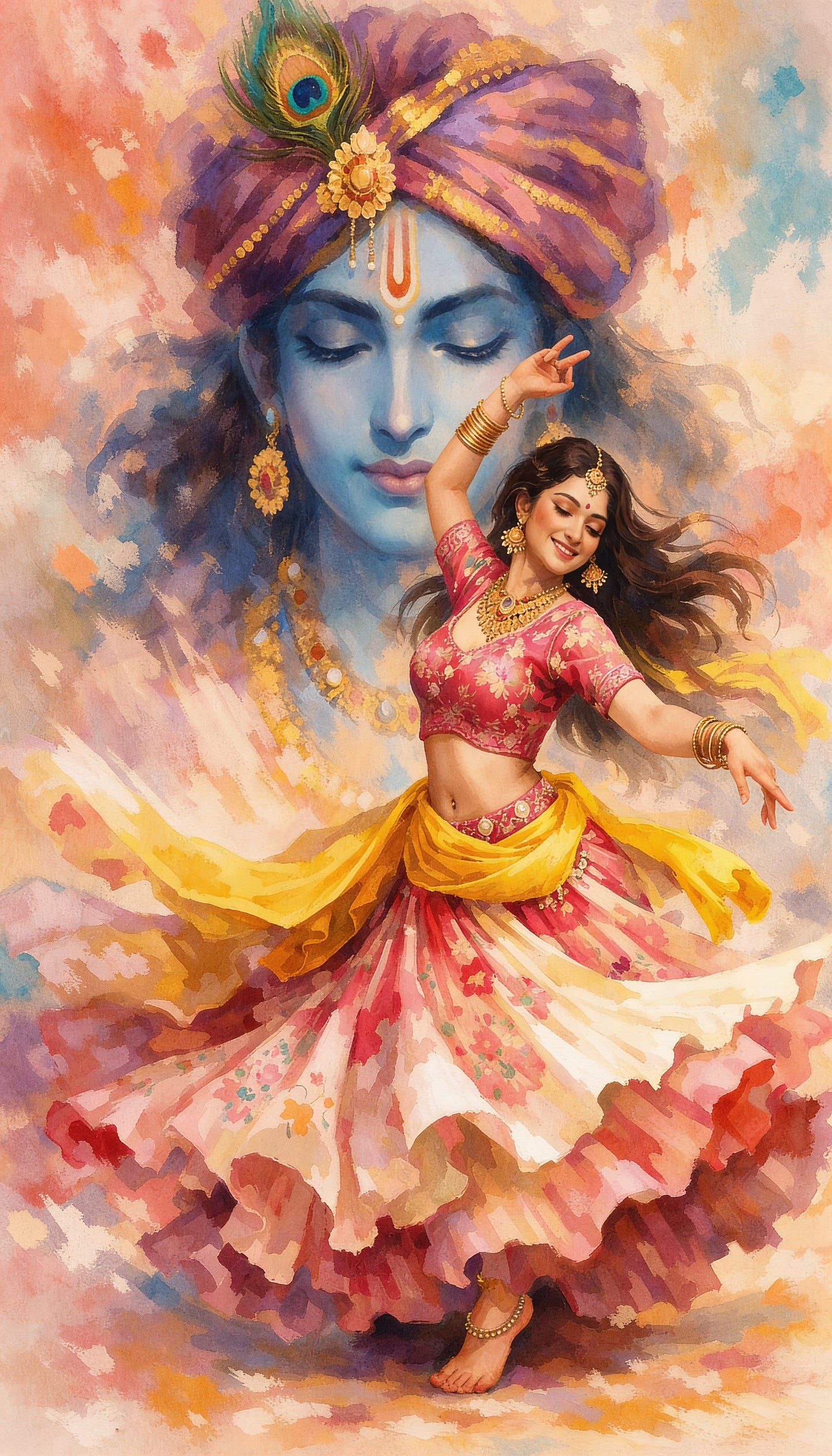 Lord_Krishna_Portrait_Dancer-Luxurious-Spiritual & Mindful 3D Textured Wall Art | UV Printed Embossed Canvas Wall Frame for Prayer room ,Meditation Space