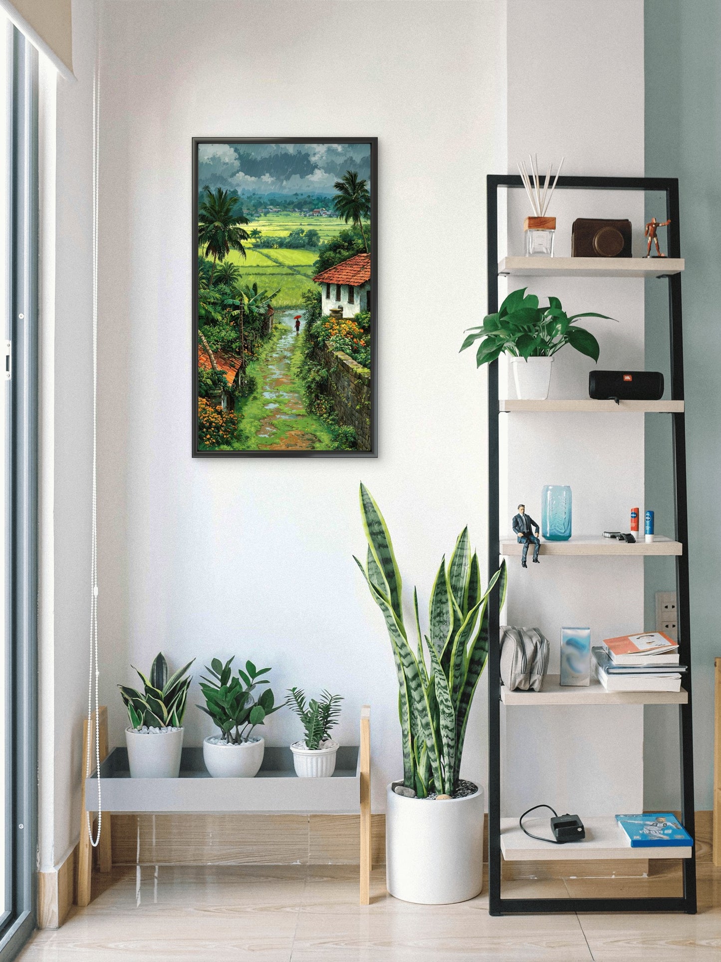 Lush Green Rice Fields & Red Umbrella Luxurious-Nature & Landscapes -3D Textured Wall Art | UV Embossed Canvas Wall Frame for Home decor