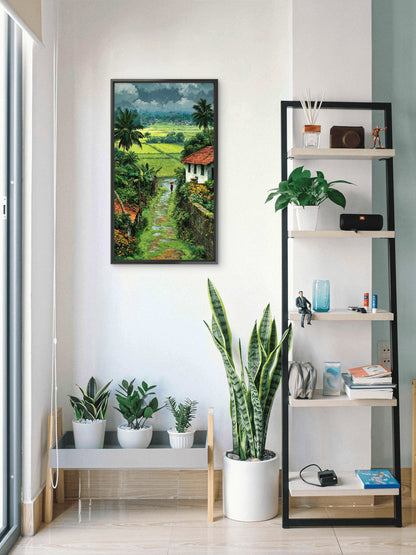 Lush Green Rice Fields & Red Umbrella Luxurious-Nature & Landscapes -3D Textured Wall Art | UV Embossed Canvas Wall Frame for Home decor