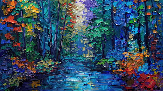 Colourful-impressionist-forest-Luxurious-Nature and landscape | 3D Textured Wall Art | UV Printed Embossed Canvas Wall Frame for Home Decor,Living Room