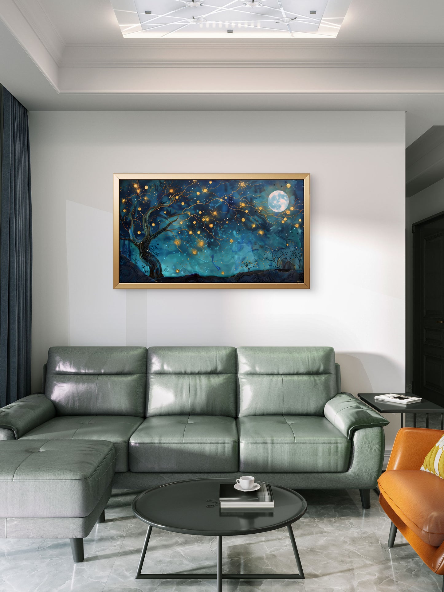 ethereal-sky-filled-with-glowing-radiant-moon-Cosmic & Fantasy-3D Textured Wall Art | UV Embossed Canvas Wall Frame for Kids room and bed room
