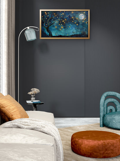 ethereal-sky-filled-with-glowing-radiant-moon-Cosmic & Fantasy-3D Textured Wall Art | UV Embossed Canvas Wall Frame for Kids room and bed room