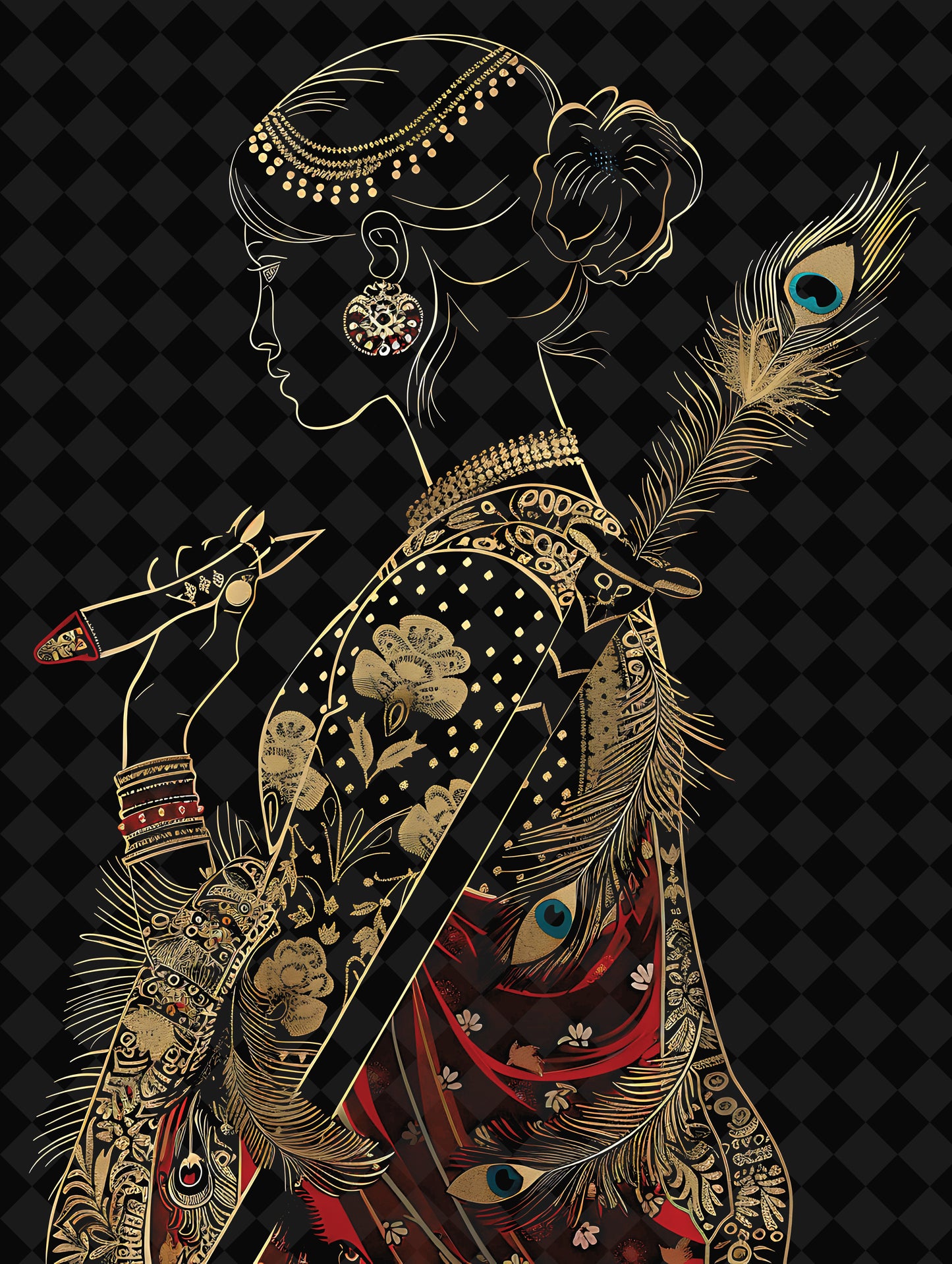golden girl Digital art-Luxurious-Indian Culture &  Folk Art 3D Textured Wall Art | UV Printed Embossed Canvas Wall Frame for Home Decor,living Room
