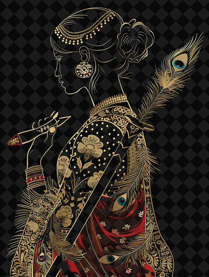 golden girl Digital art-Luxurious-Indian Culture &  Folk Art 3D Textured Wall Art | UV Printed Embossed Canvas Wall Frame for Home Decor,living Room