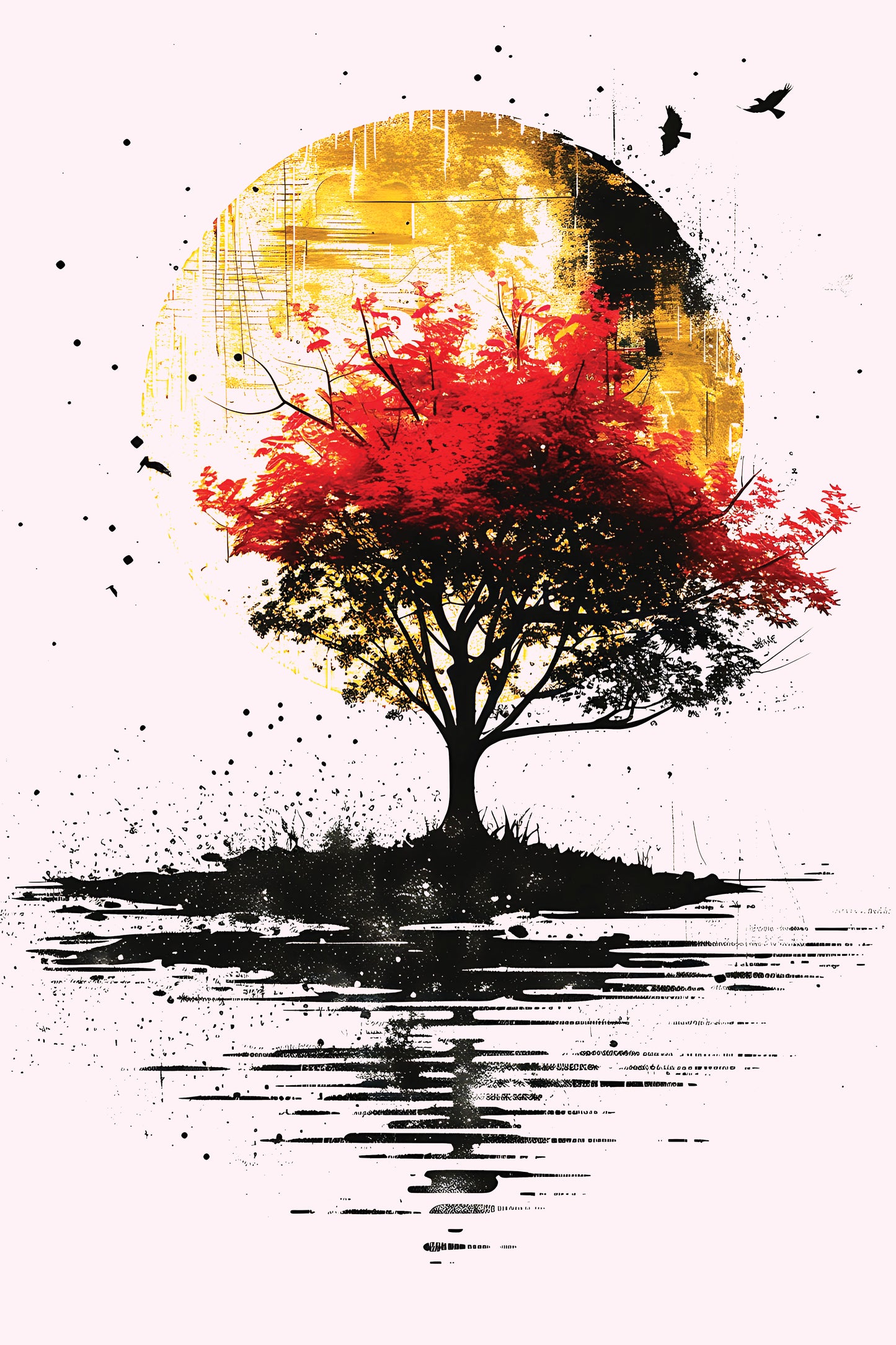 red-amarelo-tree-Luxurious-Nature and landscape | 3D Textured Wall Art | UV Printed Embossed Canvas Wall Frame for Home Decor,Living Room