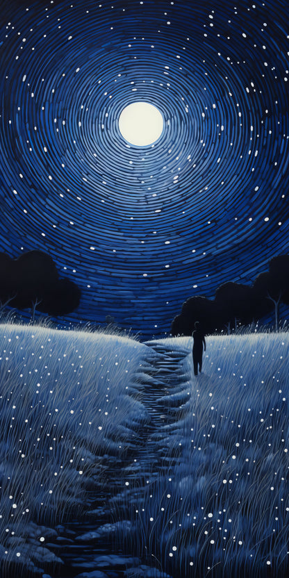 Man-walking-across-field-with-starry-sky-Luxury-Cosmic & Fantasy-3D Textured Wall Art | UV Embossed Canvas Wall Frame for Kids room and living room