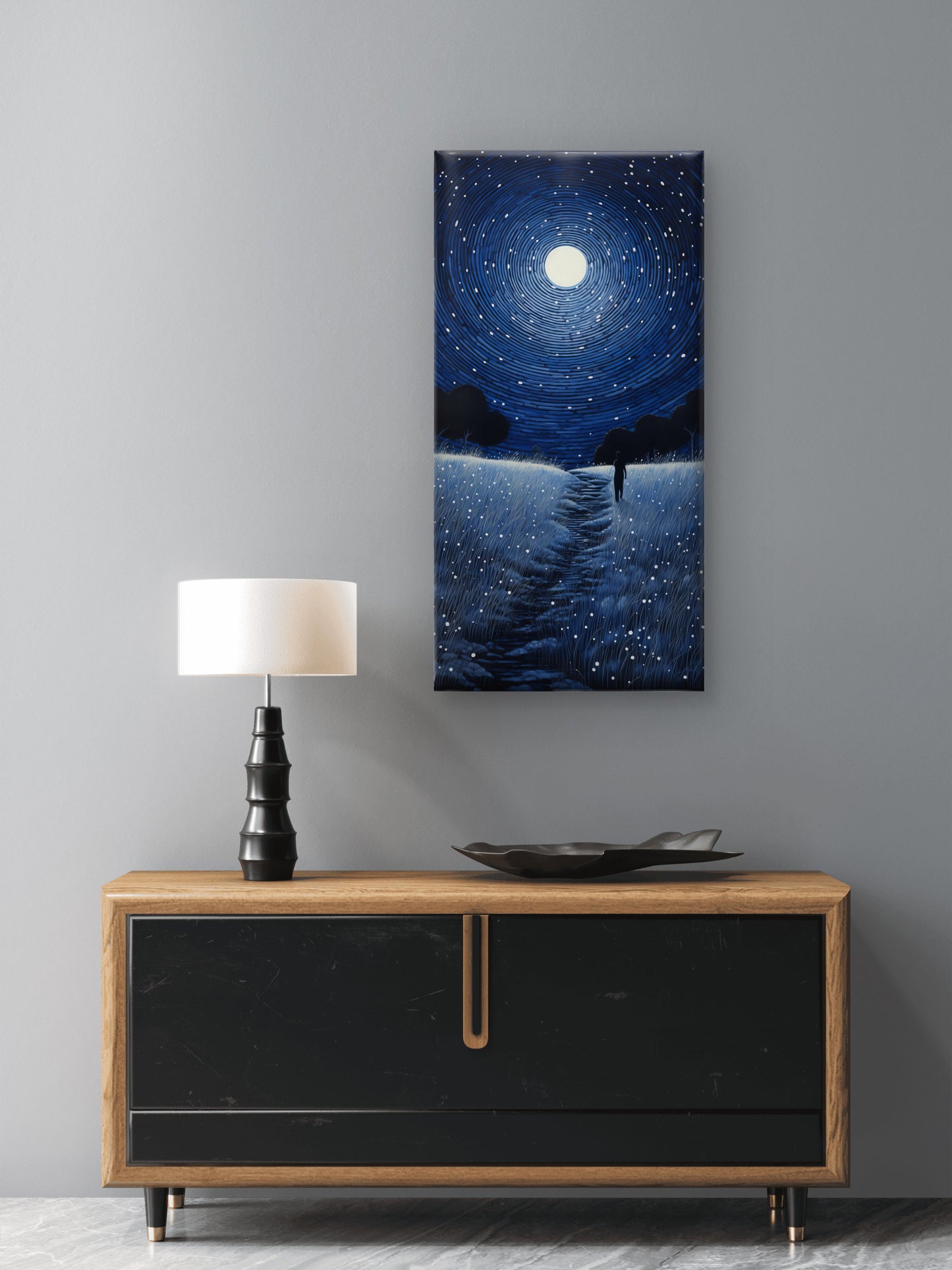 Man-walking-across-field-with-starry-sky-Luxury-Cosmic & Fantasy-3D Textured Wall Art | UV Embossed Canvas Wall Frame for Kids room and living room