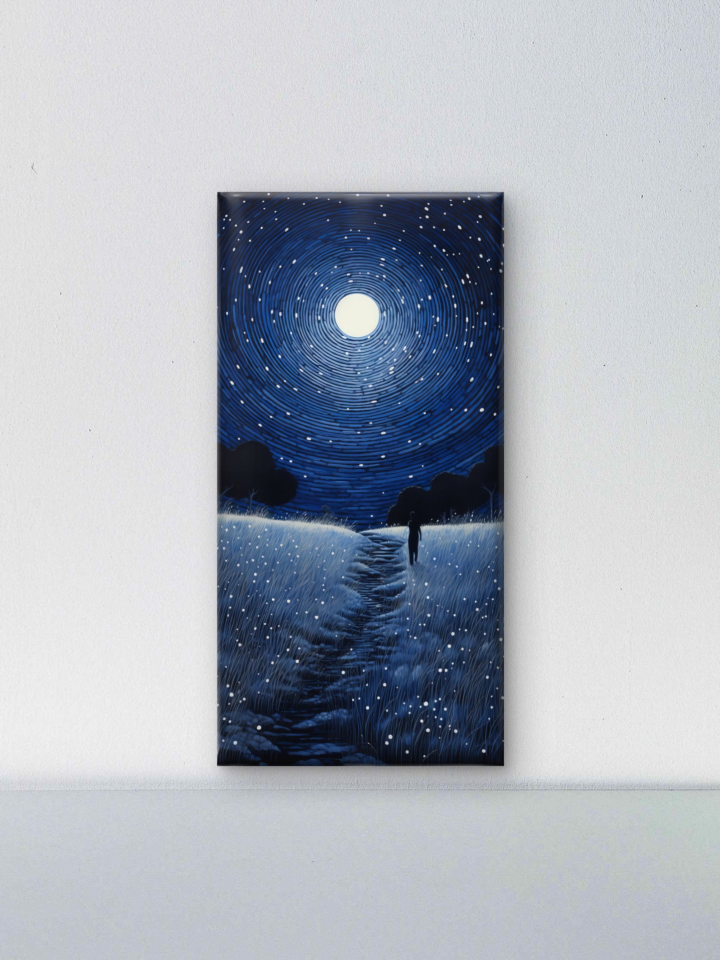 Man-walking-across-field-with-starry-sky-Luxury-Cosmic & Fantasy-3D Textured Wall Art | UV Embossed Canvas Wall Frame for Kids room and living room
