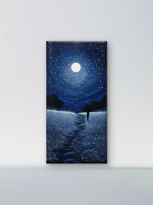 Man-walking-across-field-with-starry-sky-Luxury-Cosmic & Fantasy-3D Textured Wall Art | UV Embossed Canvas Wall Frame for Kids room and living room