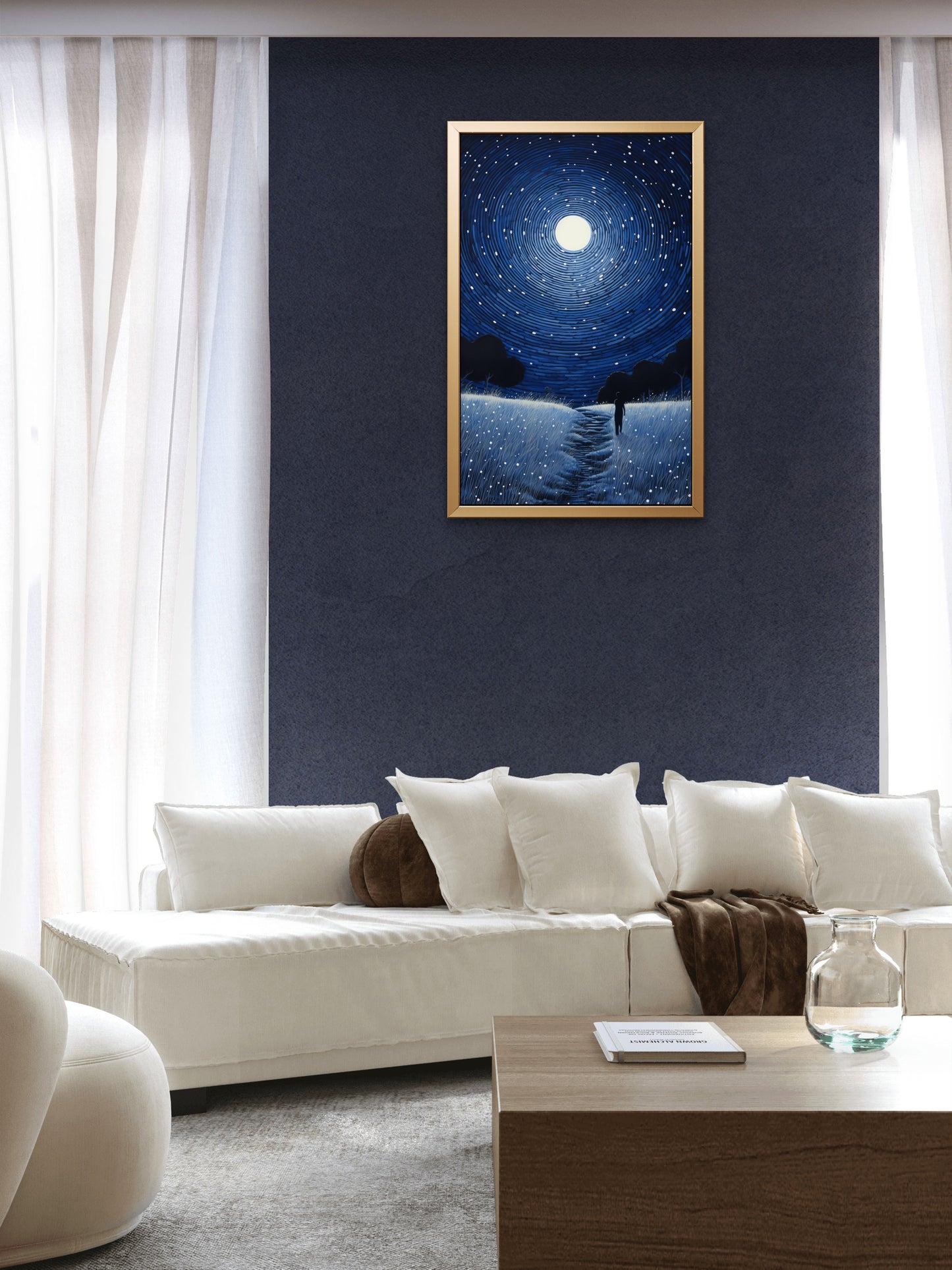 Man-walking-across-field-with-starry-sky-Luxury-Cosmic & Fantasy-3D Textured Wall Art | UV Embossed Canvas Wall Frame for Kids room and living room