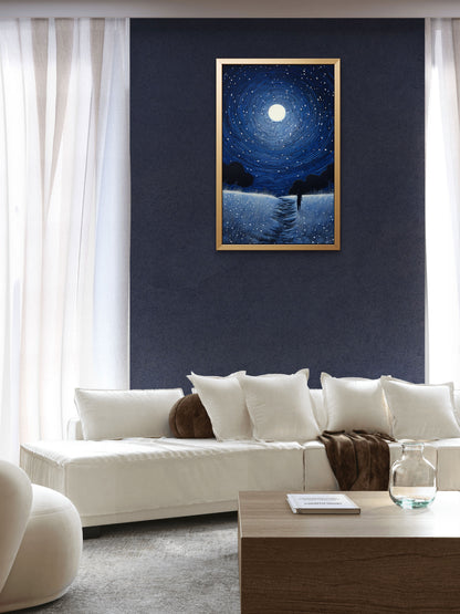 Man-walking-across-field-with-starry-sky-Luxury-Cosmic & Fantasy-3D Textured Wall Art | UV Embossed Canvas Wall Frame for Kids room and living room